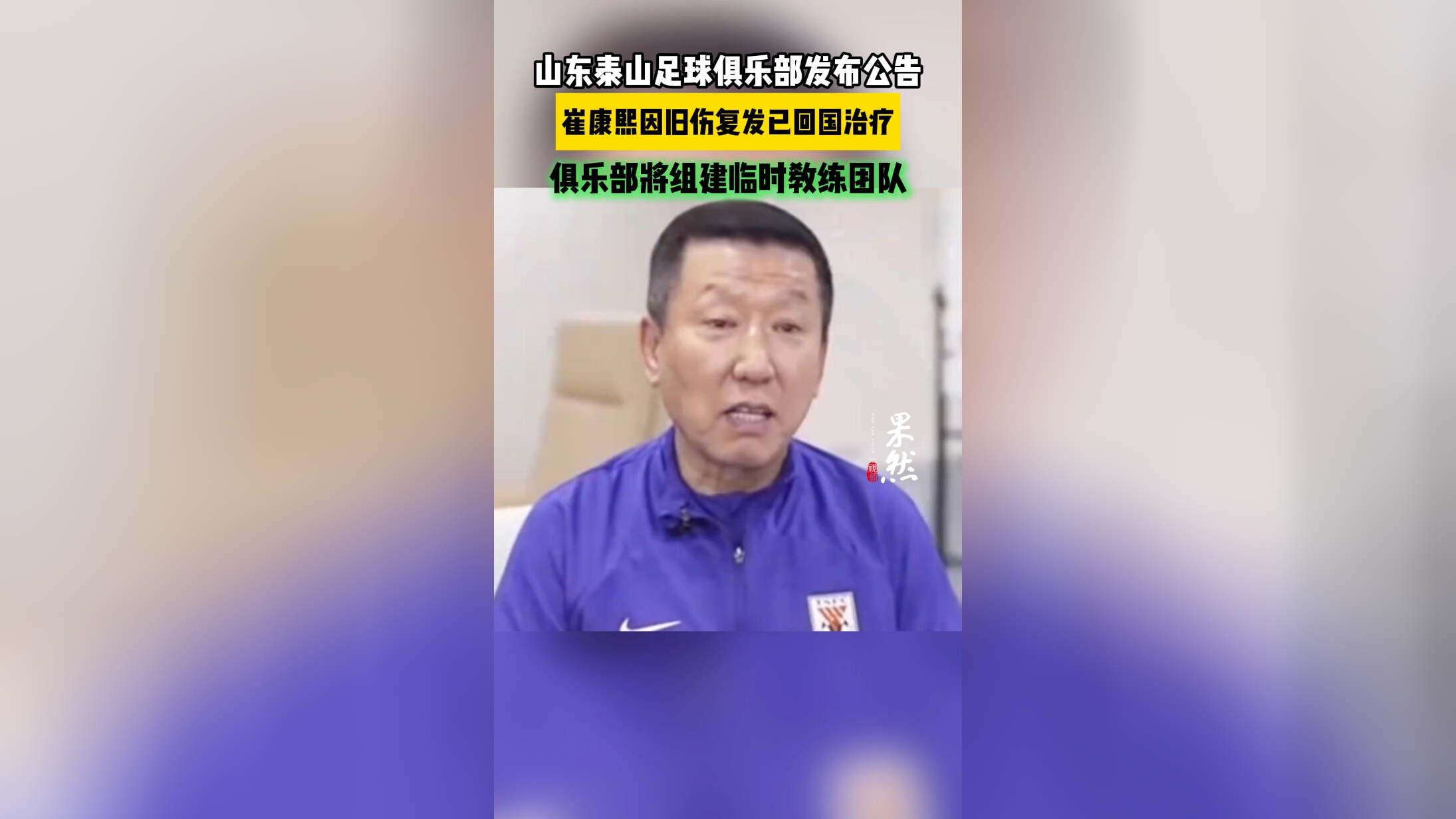 泰山队崔康熙旧伤复发返韩治疗将组建临时团队负责比赛的简单介绍